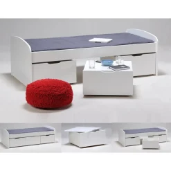 Lit enfant 90 x 190 cm + 3 tiroirs dont 1 table basse + 1 sommier laqué blanc SIA