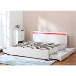 LIT LED double avec 4 tiroirs Nico - 180 x 200 cm - Blanc