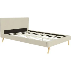 Lit scandinave tissu avec tête de lit et sommier 160x200 cm PORTIMAO