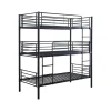 Lit superposé en métal triple HAVIN - 90 x 190 cm - Noir