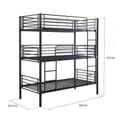 Lit superposé en métal triple HAVIN - 90 x 190 cm - Noir