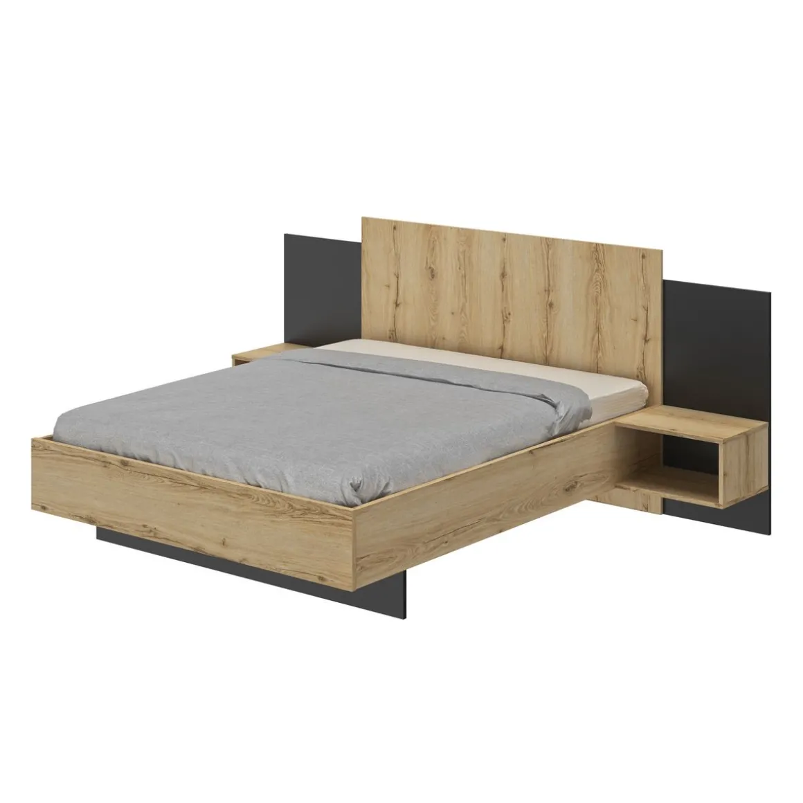 Lit 140x200 cm avec 2 chevets lambris intégrés MEZOS