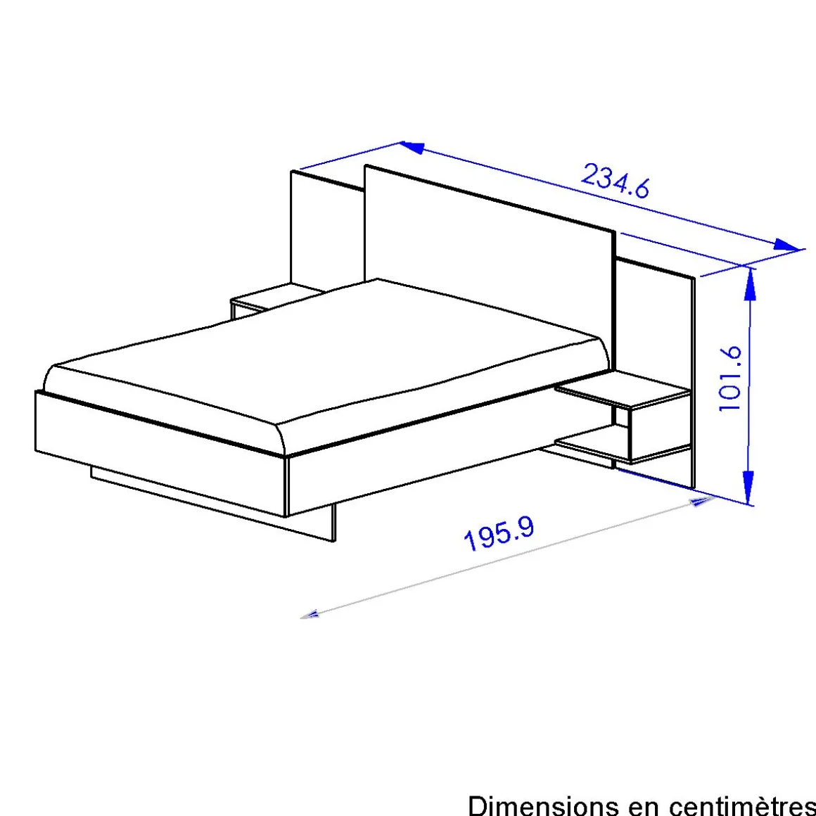 Lit 140x200 cm avec 2 chevets lambris intégrés MEZOS