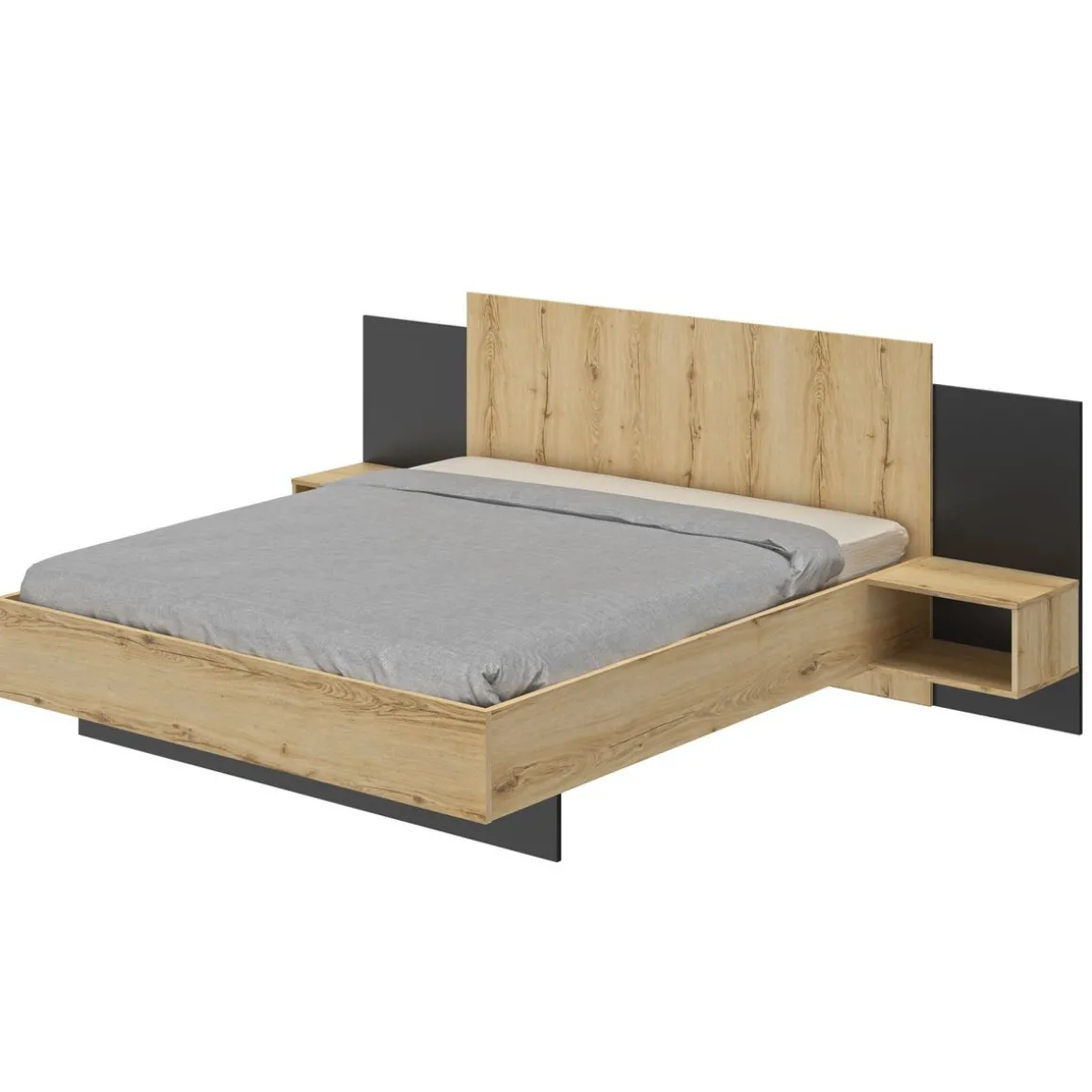 Lit 140x190 cm avec 2 chevets lambris intégrés MEZOS