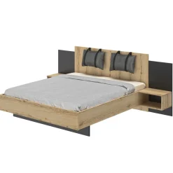 Lit 140x190 cm avec 2 chevets lambris intégrés MEZOS