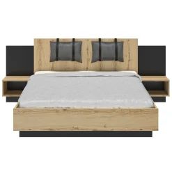Lit 160x200 cm avec tête de lit et chevets intégrés MEZOS