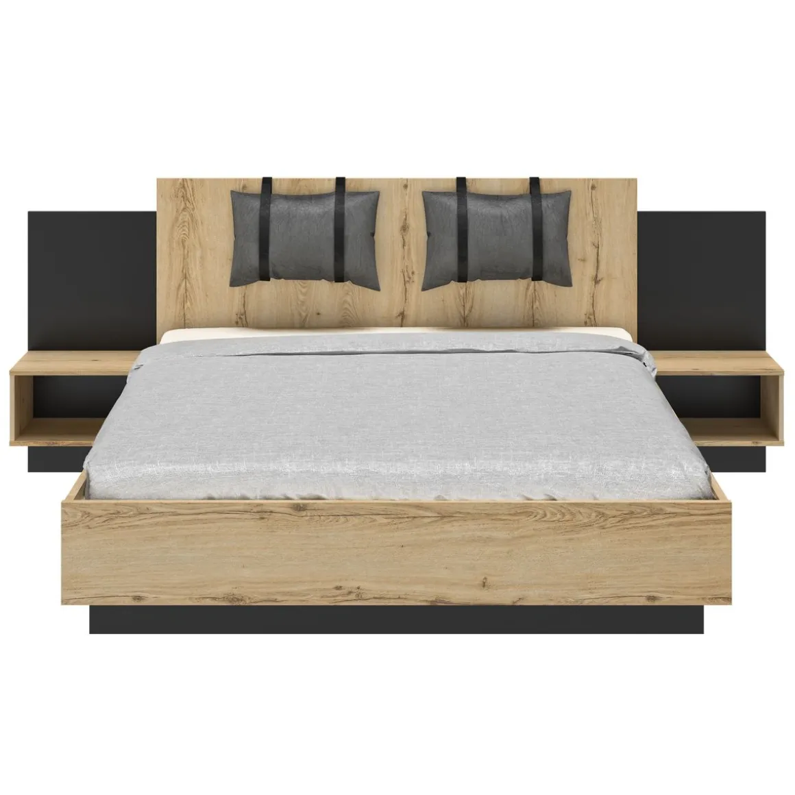 Lit 160x200 cm avec tête de lit et chevets intégrés MEZOS