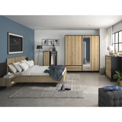 Lit 160x200 cm avec tête de lit et chevets intégrés MEZOS