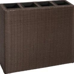 Lits sureleves de jardin et 4 pots 2 pcs Resine tressee Marron