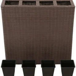 Lits sureleves de jardin et 4 pots 2 pcs Resine tressee Marron
