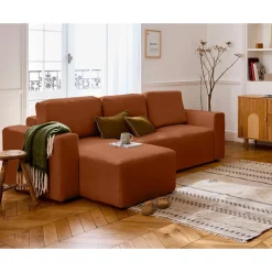 Livy - canapé d'angle réversible 4 places convertible avec coffre en fausse fourrure