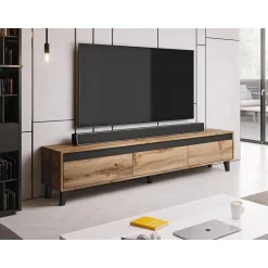 Lord - meuble tv - bois et noir - 185 cm - style industriel