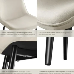 Lot 4 chaises assise ergonomique rembourrée aspect velours crème