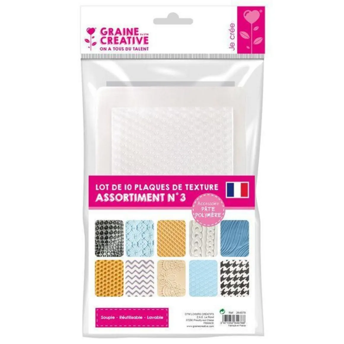 Lot 10 plaques texture pour pâte polymère
