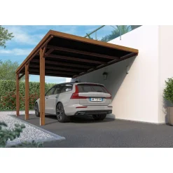 Lot carport adossé toit plat - Bois traité autoclave - 15,6 m² - VICTOR + Supports de fixation en H