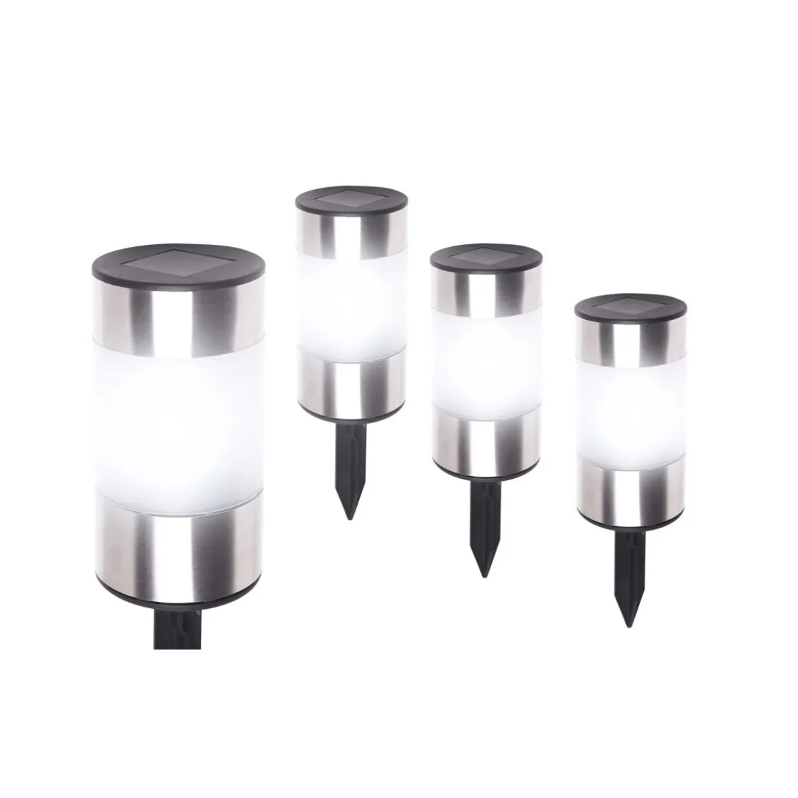 Lot de 4 bornes solaire à planter ou à poser Gris - INOXIA