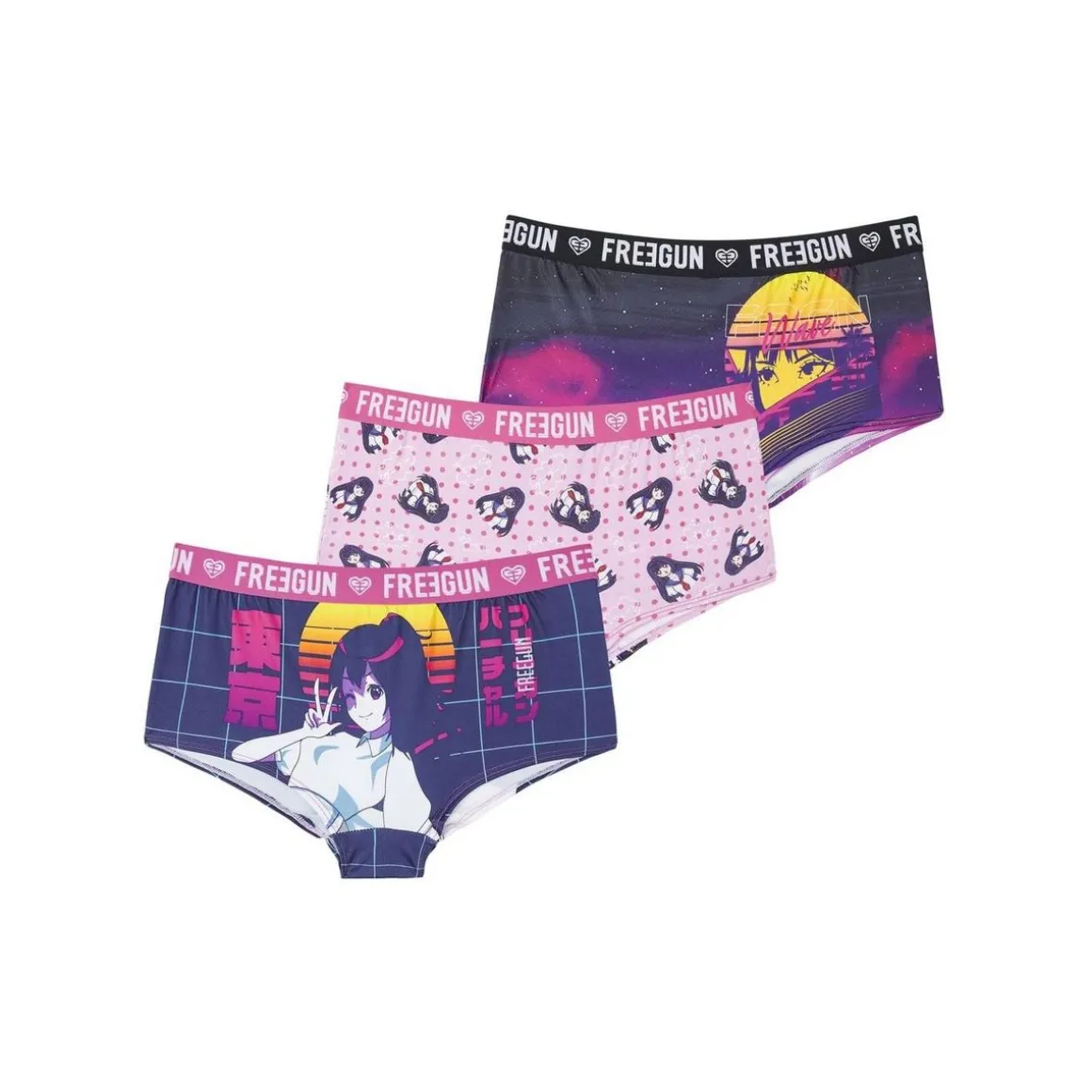Lot de 3 Boxers femme Manga neon