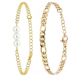 Lot de 2 bracelets SC Bohème en Laiton Finement doré orné de perles scintillantes