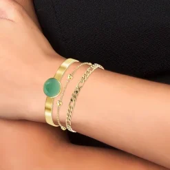 Lot de 3 bracelets SC Bohème en Laiton Finement doré orné d'une Malachite