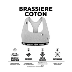 Lot de 3 brassières femme en coton Umbro élastique Noir