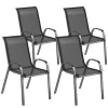 Lot de 4 chaises de jardin empilables - assise ergonomique, haut dossier, accoudoirs - acier textilène noir