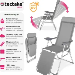 Lot de 2 chaises de jardin en aluminium avec nuque rembourrée