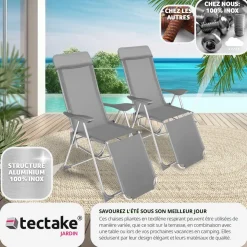 Lot de 2 chaises de jardin en aluminium avec nuque rembourrée