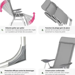 Lot de 2 chaises de jardin en aluminium avec nuque rembourrée