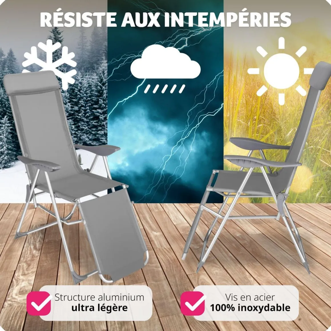 Lot de 2 chaises de jardin en aluminium avec nuque rembourrée