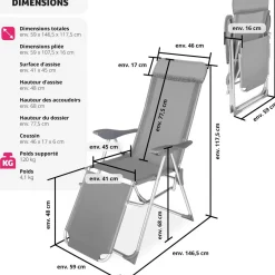 Lot de 2 chaises de jardin en aluminium avec nuque rembourrée
