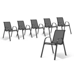 Lot de 6 chaises de jardin empilable en acier et textilène - Gris anthracite