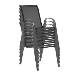 Lot de 6 chaises de jardin empilable en acier et textilène - Gris anthracite