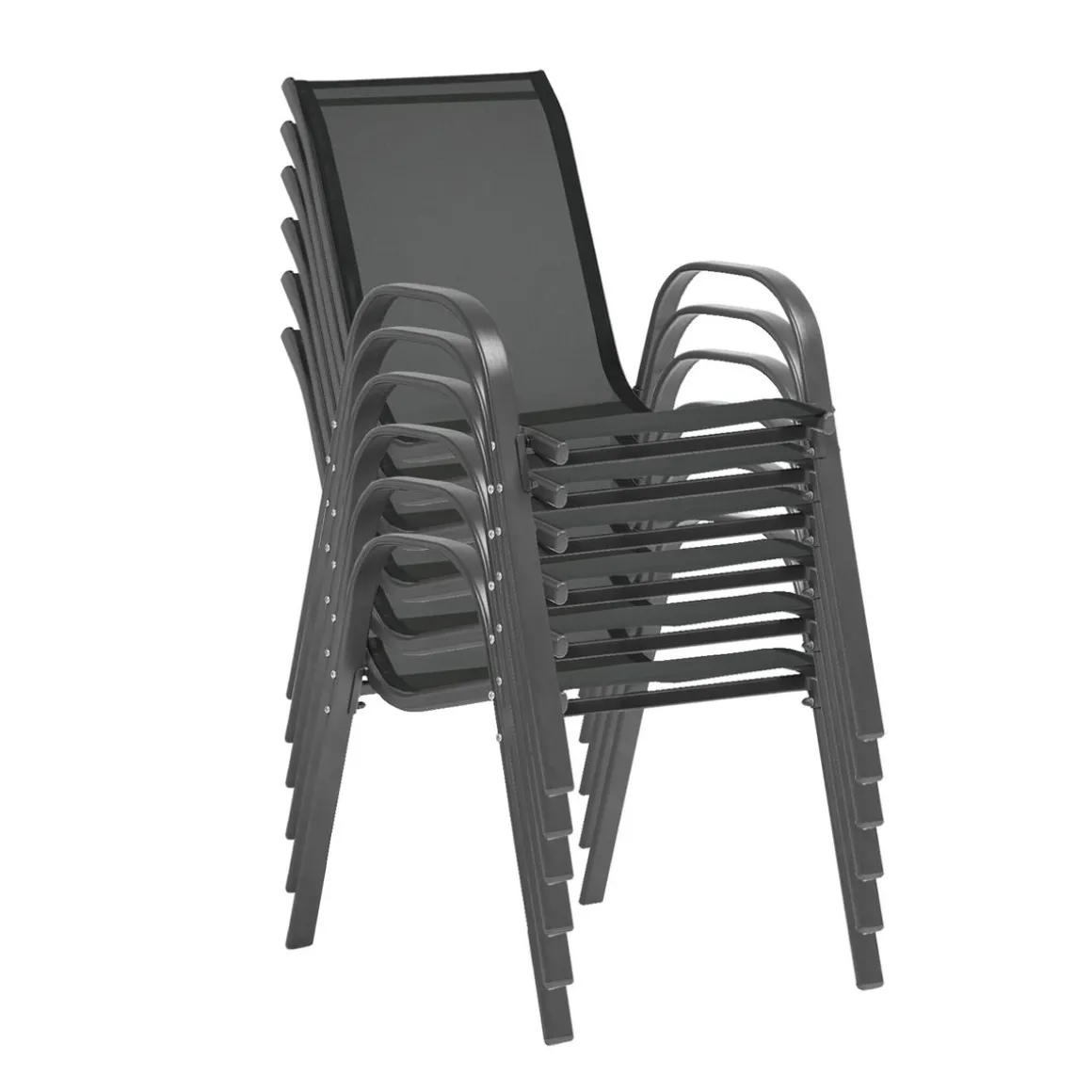 Lot de 6 chaises de jardin empilable en acier et textilène - Gris anthracite