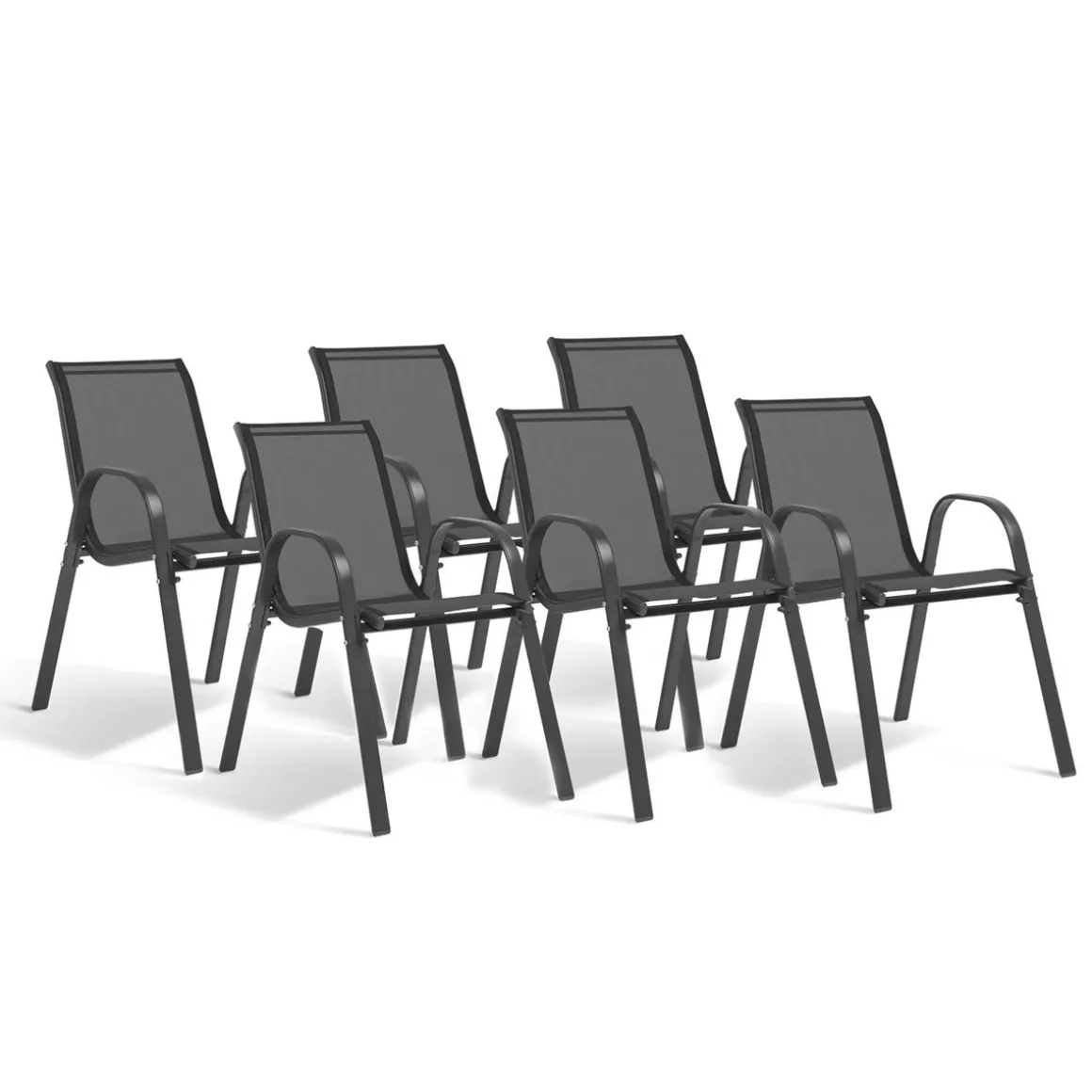 Lot de 6 chaises de jardin empilable en acier et textilène - Gris anthracite