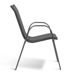 Lot de 6 chaises de jardin empilable en acier et textilène - Gris anthracite