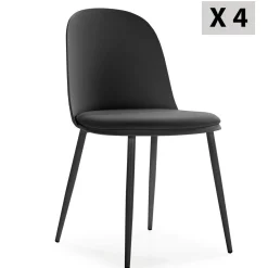 Lot de 4 chaises Kana noir, pieds en métal et assise rembourrée