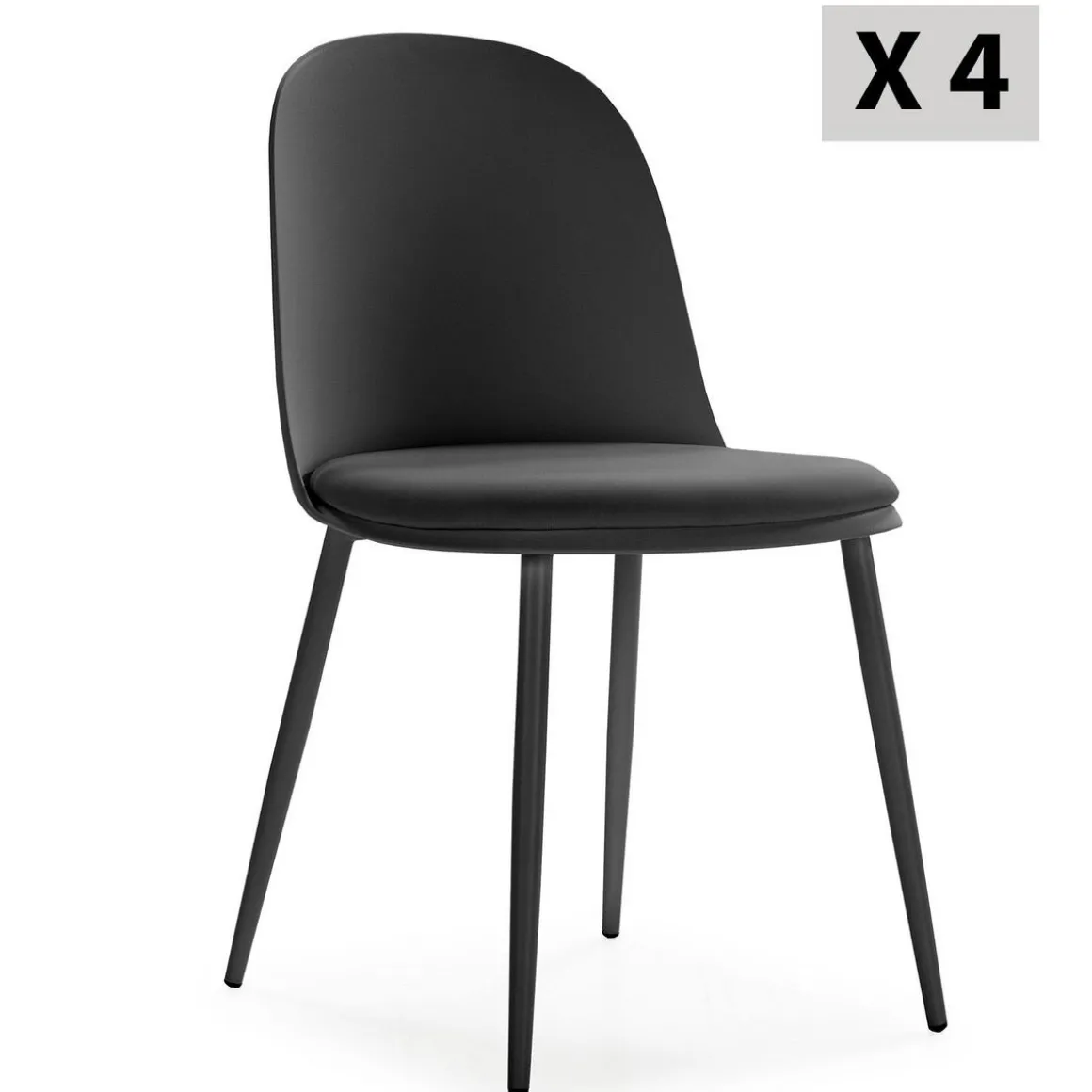 Lot de 4 chaises Kana noir, pieds en métal et assise rembourrée