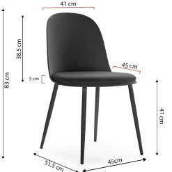 Lot de 4 chaises Kana noir, pieds en métal et assise rembourrée