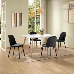 Lot de 4 chaises Kana noir, pieds en métal et assise rembourrée