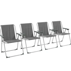 Lot de 4 chaises pliantes de jardin chaises de camping plage avec accoudoirs tissu Oxford gris
