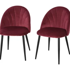 Lot de 2 chaises velours bordeaux pieds métal noir dim. 52L x 54l x 79H cm