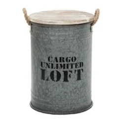 Lot de 3 Coffres Bidon Design Loft 51cm Gris