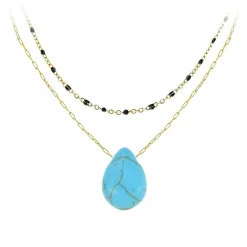Lot de 2 colliers SC Bohème en Acier Finement doré orné d'une pierre naturelle Turquoise