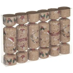 Lot de 6 Crackers de Noël Déco Kraft 21cm Naturel