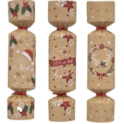 Lot de 6 Crackers de Noël Déco Kraft 21cm Naturel