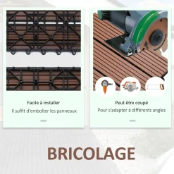 Lot de 11 dalles de jardin piscine 30 x 30 x 2,2 cm - clipsables, antidérapantes - HDPE effet bois