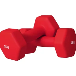 Lot de 2 haltères hexagonales 2 x 4 Kg - poignée antidérapante - métal PVC rouge