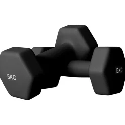 Lot de 2 haltères hexagonales 2 x 5 Kg - poignée antidérapante - métal PVC noir