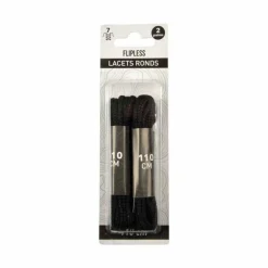 Lot de 2 Paires de Lacets Ronds 110cm Noir