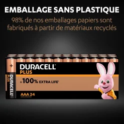 Lot de 24 piles duracell plus 100 % AAA panière